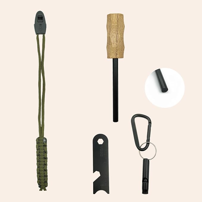 Fire Starter Ferro Rod, 4 Inch Flint and Steel Survival Kit, Flint Fire Starter for Camping and Hiking, 6-in-1 Emergency Survival Fire Steel