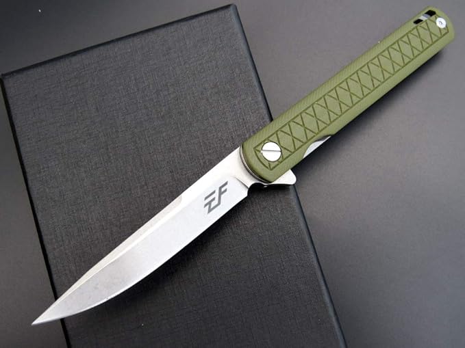 Eafengrow EF16 Folding Knife Flipper Ball Bearing Point D2 Blade G10 Handle with Pocket Clip Everday Carry Pocket Knife Liner Lock Camping Tactical Outdoor Multitool (Army Green)