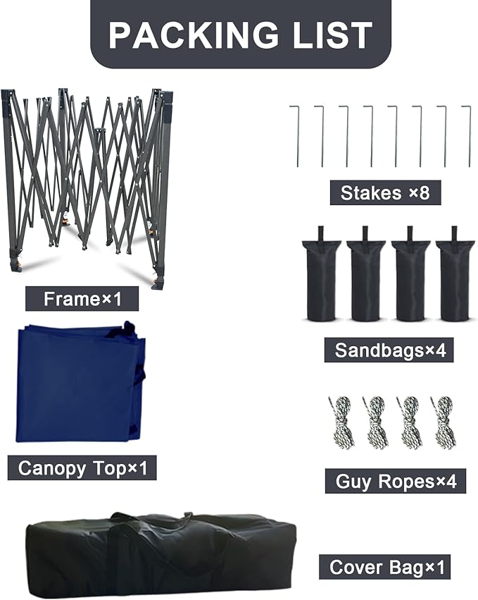10x10 Pop Up Canopy Tent Outdoor Canopy Tent with Sand Bags Instant for Camping Beach Parties Backyard (Navy Blue)