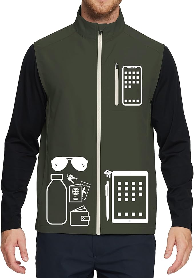M MAELREG Mens Vests Outerwear Windproof Lightweight Softshell Vests Zip Pockets Sports Sleeveless Jacket Golf Vests for Men