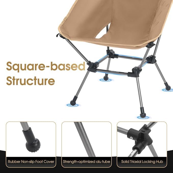 MOON LENCE Camping Chair Plus, Upgraded Comfort & Size, Still Compact and Lightweight, Folding Portable Chair for Backpacking & Hiking, 400Lbs Capacity, Gen 3 Plus (Khaki 2 Pack (Plus))
