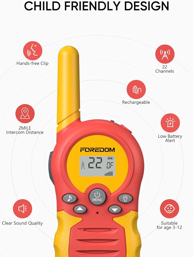 FOREDOM Rechargeable Walkie Talkies for Kids Walkie Talkies Long Range for Boy & Girl Age 3 to 12 Year Old Birthday Toys - 3 Pack