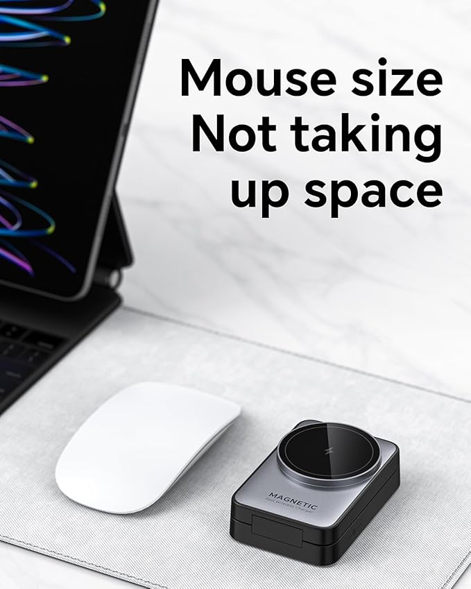 2025 Upgraded 3-in-1 Wireless Charger for iPhone,Travel Magnetic Charger Stand Nightlight Foldable Wireless Charging Station Compatible with Magsafe Charger&iPhone 16/15/14/13/12,Apple Watch&AirPods
