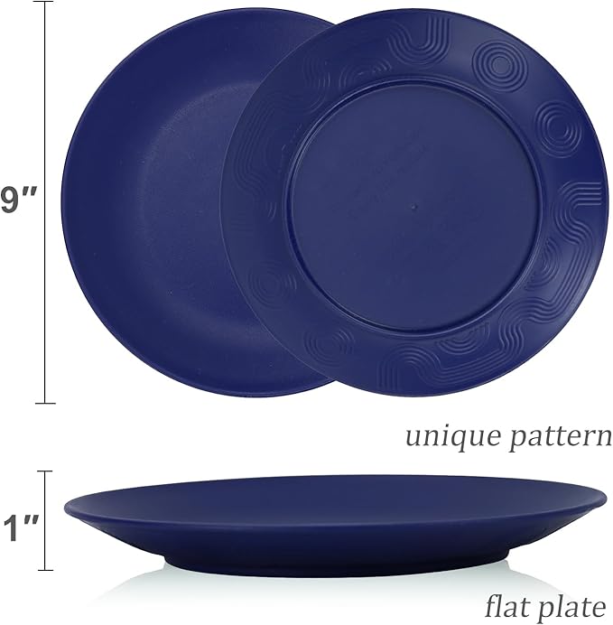 Wheat Straw Dinner Plates 9 Inch Unbreakable Set of 8 - Dishwasher & Microwave Safe Plastic Plates Reusable - Lightweight Plates for Kitchen,Camping,Apartment,Dorm,RV,Party - Ocean Series