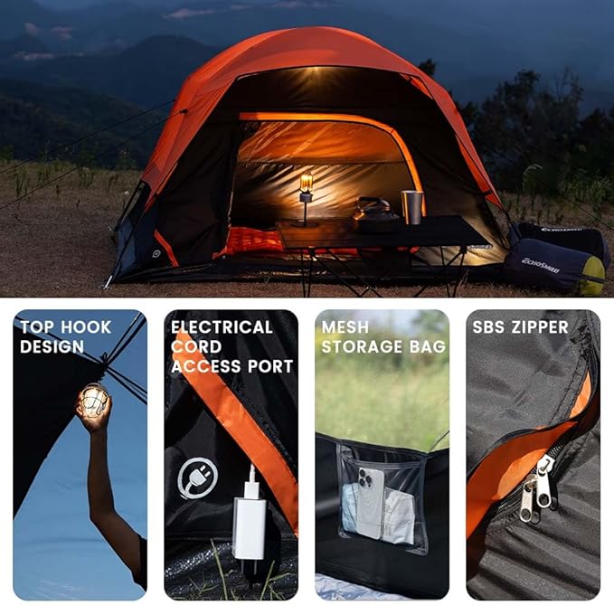 EchoSmile 2/4 Person Camping Tent, Lightweight Dome Family Tent with Rainfly, Easy Setup, Waterproof & Windproof Outdoor Shelter for Group Hiking, Backpacking, 3-Season Use