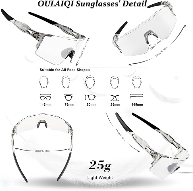 OULAIQI Cycling Sunglasses Polarized Sunglasses for Cycling Men Women with 1 Lens or 3 Interchangeable Lens Baseball Glasses