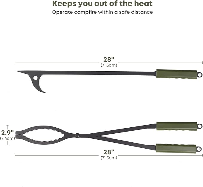Stanbroil 28" Firewood Tongs and Fire Poker Set, Large Campfire Tongs Tool Set for Fireplace and Camping Fire Pit Wood Stove Indoor & Outdoor Use