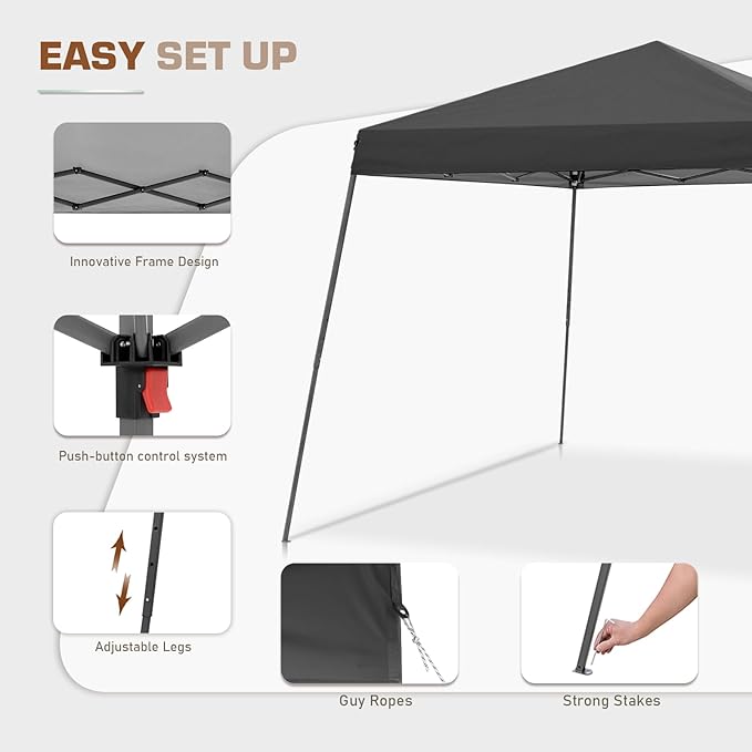 EAGLE PEAK 10x10 Slant Leg Easy Setup Pop Up Canopy Tent with Mosquito Netting 64 sqft of Shade, Gray