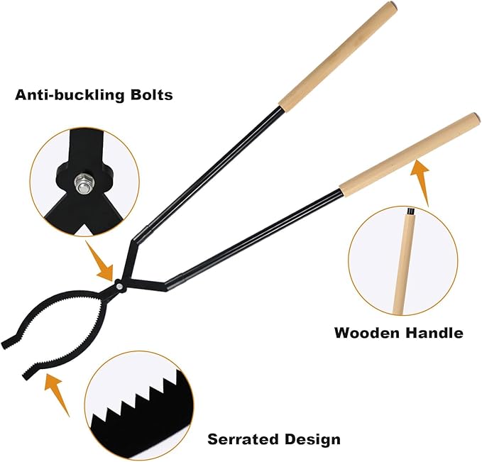 Heavy Duty Firewood Tongs – 42" Large Fireplace Tongs Log Grabber with Scissor Shape Serrated, Portable Expandable Fire Pit Tongs for Outdoor Fire Pit, Indoor Fireplaces, Campfires, Bonfires
