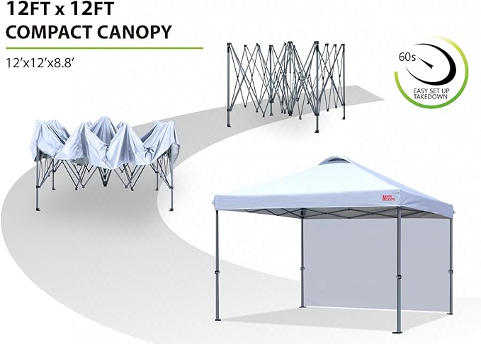 MASTERCANOPY Durable Pop-up Canopy Tent with 1 Sidewall (12x12 ft, White)
