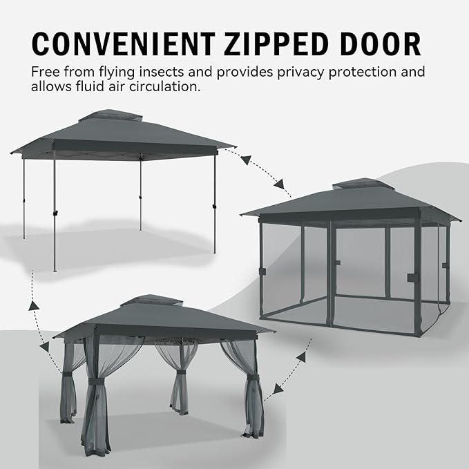 Pop Up Gazebo 11x11 - Outdoor Canopy Tent with Mosquito Netting & Wheeled Carry Bag, Double Roof Gazebos for Backyard Party Garden Wedding Camping (Gray, 11x11)