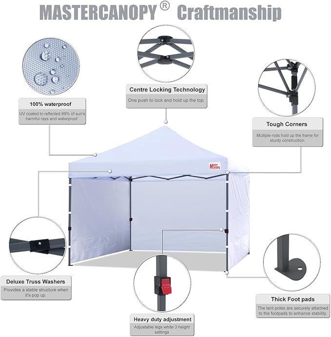 MASTERCANOPY Heavy Duty Pop-up Canopy Tent with Sidewalls (10x10,White)