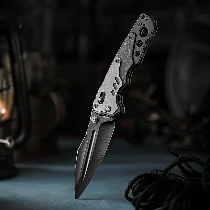 Intruder-05|Folding Pocket Knife for Men,Heavy Camping EDC Knives with Clip ,4.29" PVD Blackwash 14C28N Steel Blade Axis Lock & Washer, Thumb Stud,Ti & Carbon Fiber Handle