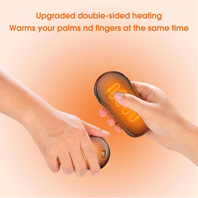 Hand Warmers Rechargeable,2 Pack Double Sided Heating Warmer That Surrounds Warmth for Palm and Fingers,Magnetic Electric Handwarmers 10000mAh with Adjustable Temp,Winter Gifts for Men and Women