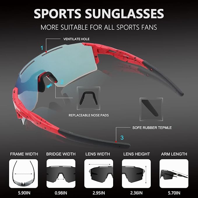 OULAIQI Cycling Sunglasses Polarized Sunglasses for Cycling Men Women with 1 Lens or 3 Interchangeable Lens Baseball Glasses