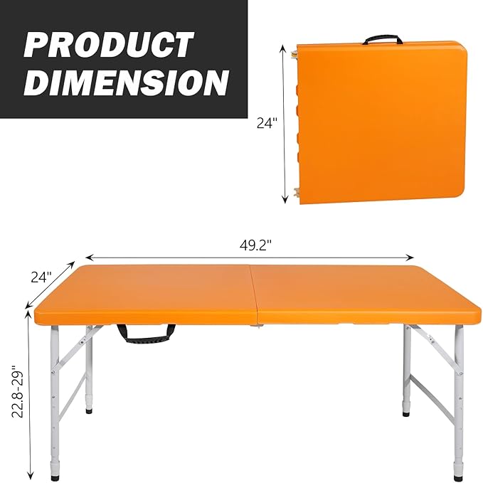 Portable Plastic Folding Table 4ft/6ft/8ft Heavy Duty White Black Picnic Dining Table Fold-in-Half for Camp Party Kitchen Indoor Outdoor