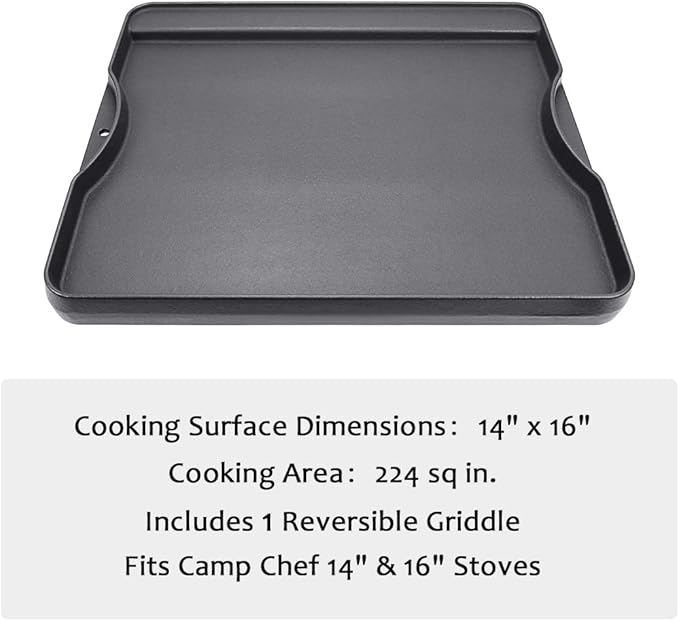 Utheer Reversible Grill Griddle for All Camp Chef 14" & 16" Stoves Cast Iron Griddle, for Camp Chef Explorer 2-Burner Stove,3-Burner, Single Burner Outdoor Stove, 1 Pack