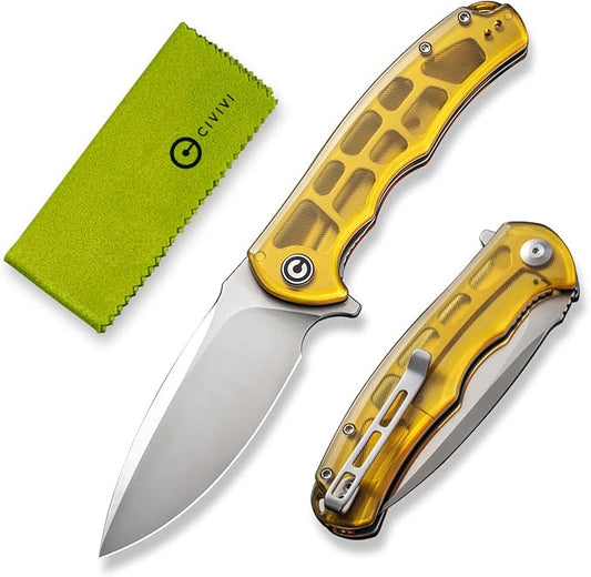 CIVIVI Praxis Pocket Folding Knife - Modern Aesthetics Ultem Handle, 3.75" Sharp Blade, Deep Carry Clip for EDC C803L