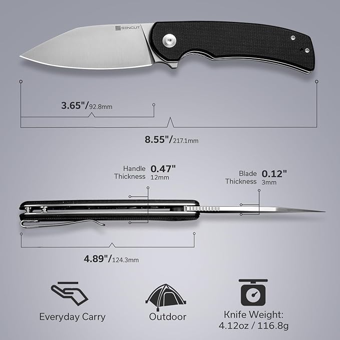 SENCUT Omniform Folding Pocket Knife for Men, Camping Knife with Micarta Handle and 3.65" 9Cr18MoV Blade, Large EDC Knife for Outdoor S23064-2(Black)