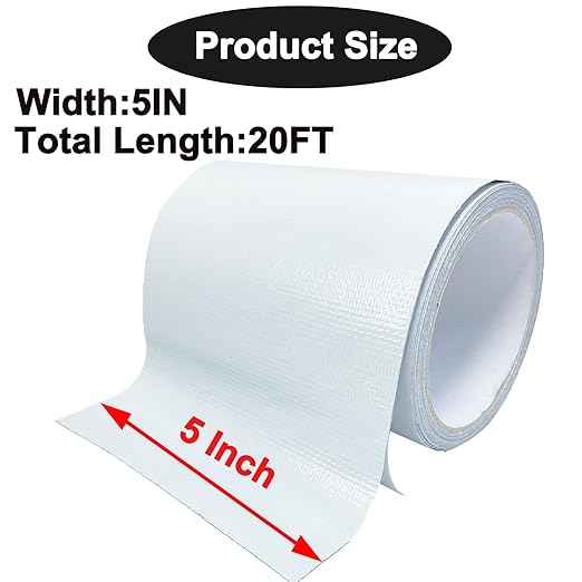 Waterproof Repair Tape for Awning, 5IN x 20FT Outdoor Canvas Tarp Repair Tape, Tent, Boat Covers, Canopy, Sail Tape, Tear Repair Patch Kit, Heavy Duty UVproof, White