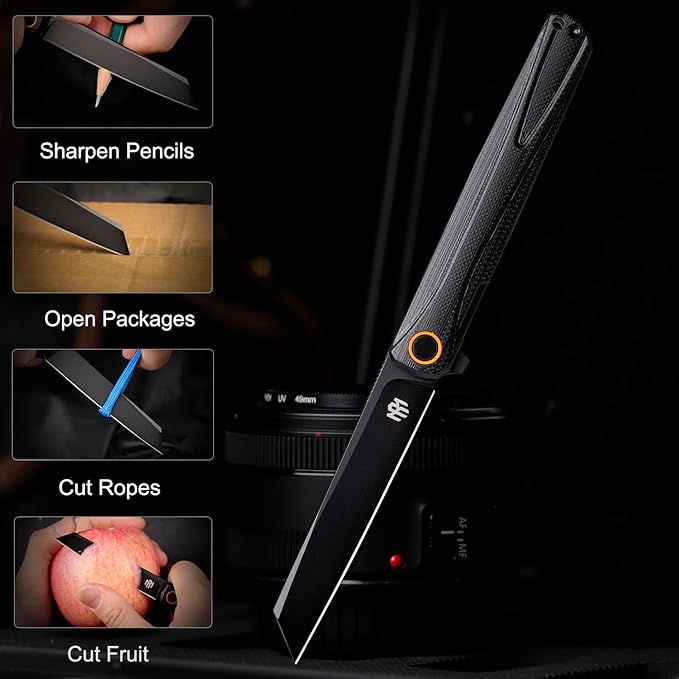 EDC Pocket Knife Canyon, 3.2" D2 Steel Tanto Blade Flip Open,G10 Handle Small Folding Knife with Pocket Clip for Men Women, Sharp Camping Hiking Knives