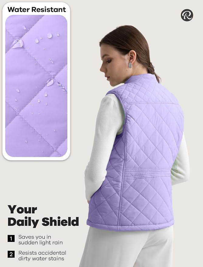 Women's Vest, Quilted Puffer Water-Resistant Zip With Pockets