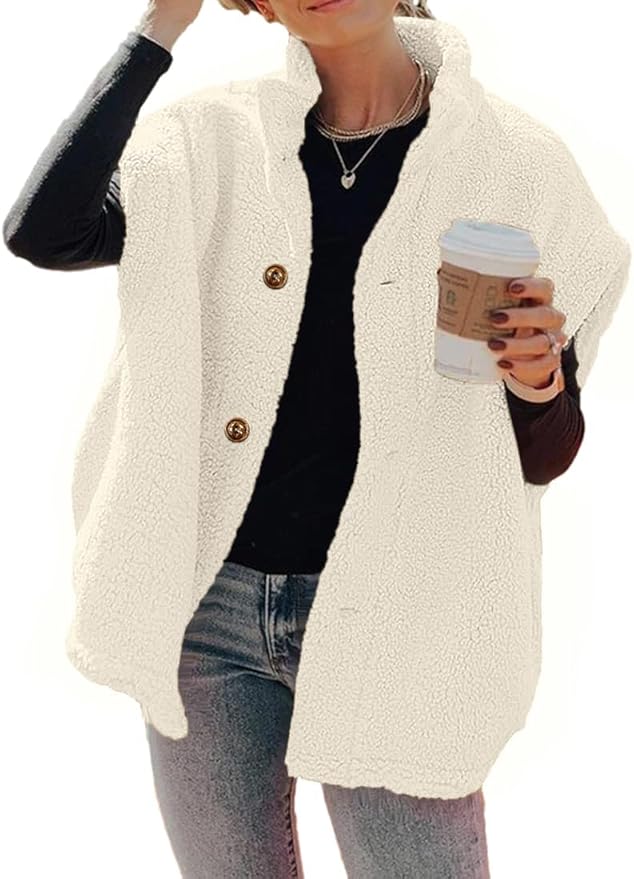 Hongqizo Womens Fuzzy Fleece Vest Casual Oversized Warm Button Down Sherpa Vest Jacket with Pockets