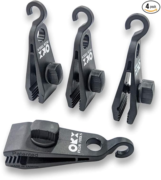ORXPLUS TOOLS 4pcs Thumb Screw Tarp Clips with Hook, Tent Clamps, Awning Clamp Set for Camping Canopies, Car Cover, Winter Boat, Pool, Sun Shade