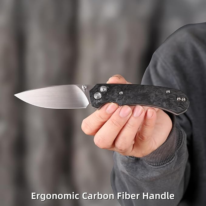 Folding Pocket Knife,3.31” M390 Blade,Erogonomic Titanium Handle,Hunting Survival Knife,EDC Knife for Hunting Camping Survival Outdoor Fishing Hiking(Black&Grey)