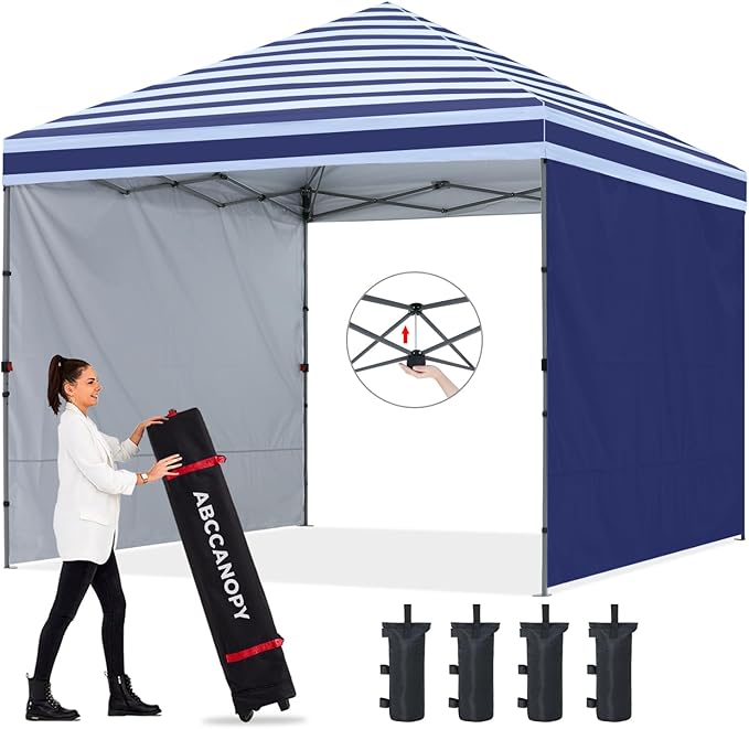ABCCANOPY Pop up Canopy Tent with 2 Sidewalls for Outdoor Sun Blocking or Rain Protection,10x10, Navy Blue Stripes