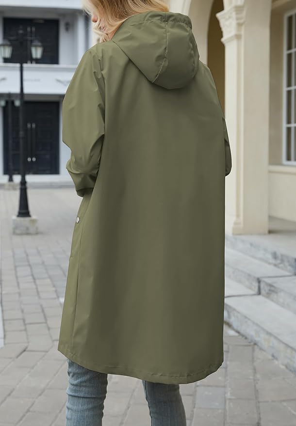 Zando Long Packable Rain Jacket Women Waterproof - Raincoat for Women Rain Coat with Hood Lightweight Outdoor Windbreaker