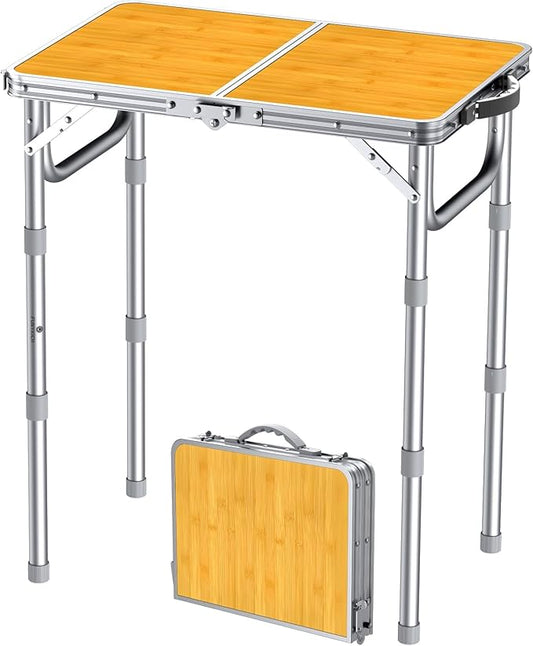 FUNYKICH 2ft Small Folding Camping Table, 3 Height Adjustable Portable Picnic Table, Lightweight Aluminum Outdoor Tables with Carry Handle for Camping, Picnic, BBQ, 58x40cm(L22.8 xW15.7)
