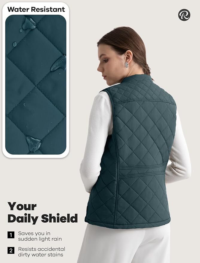 Women's Vest, Quilted Puffer Water-Resistant Zip With Pockets