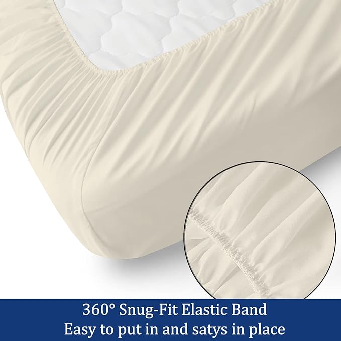 Cot Sheets 30" x 75" - 4 PCs Cot Sheet Set - 600TC 100% Cotton Sheet Set - Cot Size Fitted Sheets Perfect for Narrow Twin/Camp Bunk/Rvs Bunk/Guest Beds/Trifold Mattress, 4-8" Deep Pocket - Ivory