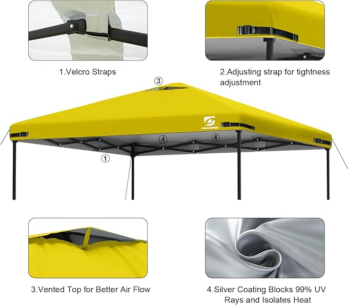 10x10 Pop Up Canopy Replacement Top Cover with Air Vent for Straight Leg Canopy Tent, Waterproof for Outdoor Garden Patio Camping Sun Shade(Top Only) (Yellow, 1)