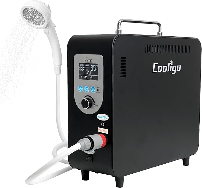 Portable Propane Water Heater for Camping Shower, 40,900 BTU 4500mAh Rechargeable Battery, Tankless Water Shower for Outdoor Shower with Pump, Table Top Camp Water Heater for Camping and Vacationing