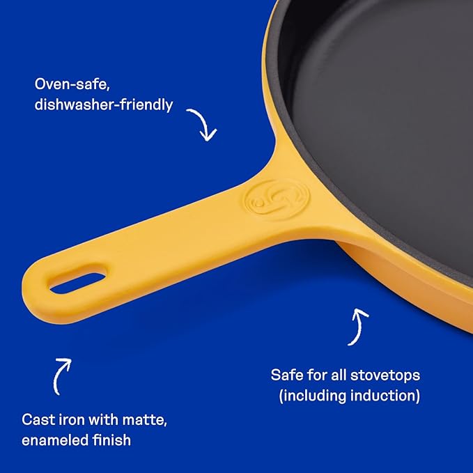 Great Jones King Sear Cast-Iron Skillet (Mustard, 12") | Enameled for Easy Cleaning | Safe for All Stovetops & Ovens | Perfect for Crispy Chicken, Steak & More | Oven-Safe to 500°F | Hand Wash Only