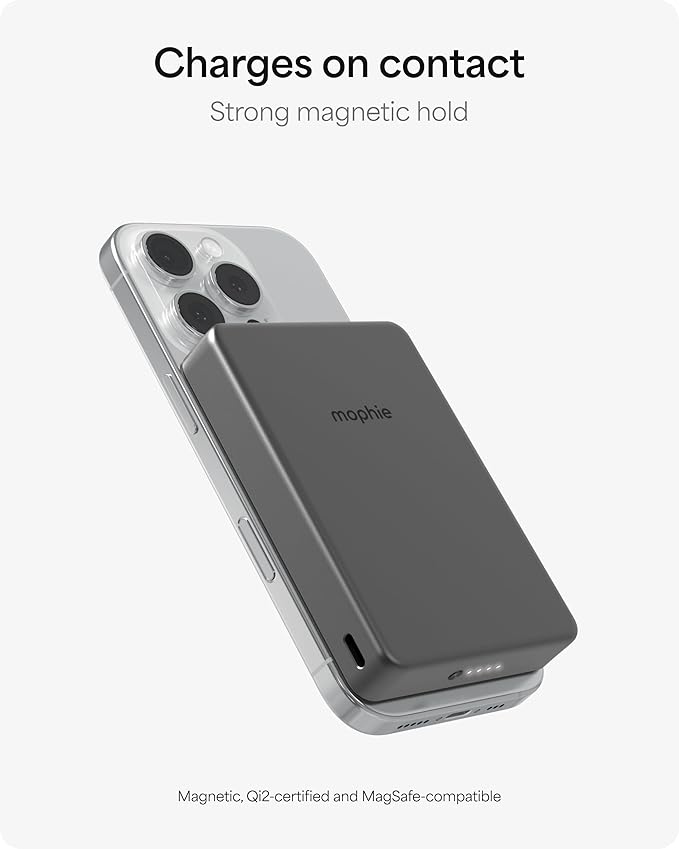 Mophie Powerstation Wireless 10,000mAh Power Bank – MagSafe Compatible, 15W Qi2-Certified, 30W USB-C PD Fast Charging, Slim Battery Pack for iPhone, Android, Travel & Airplane Use