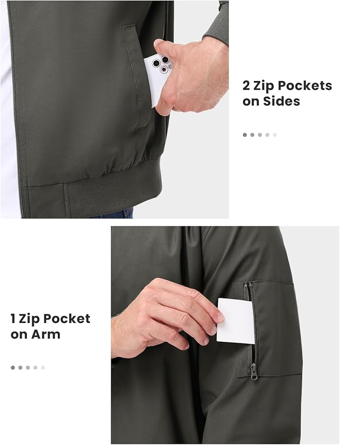 TBMPOY Men's Bomber Jackets Lightweight Light Windbreaker Casual Business Dress Stylish Fall Spring Golf Work