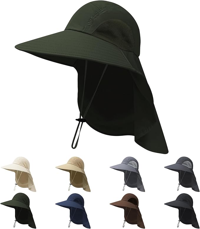 NPQQUAN Mens Sun Hats for Men Women with Neck Flap Wide Brim UV Protection Hiking Fishing Hat