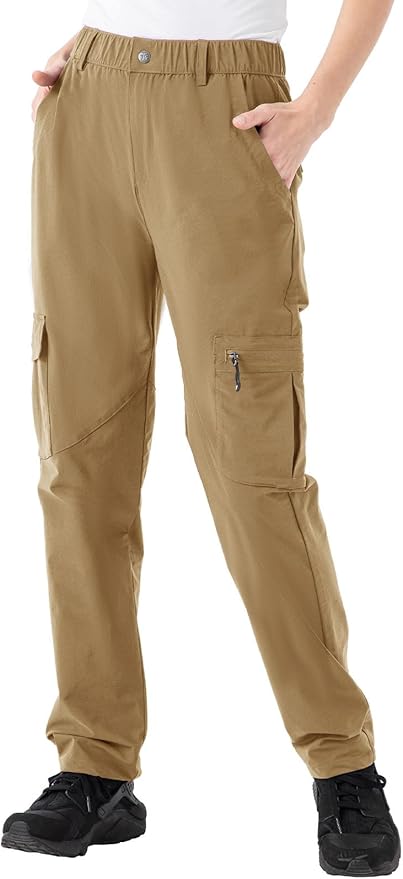 Rdruko Women's Hiking Cargo Pants Water-Resistant Quick Dry UPF 50+ Travel Camping Work Pants Zipper Pockets