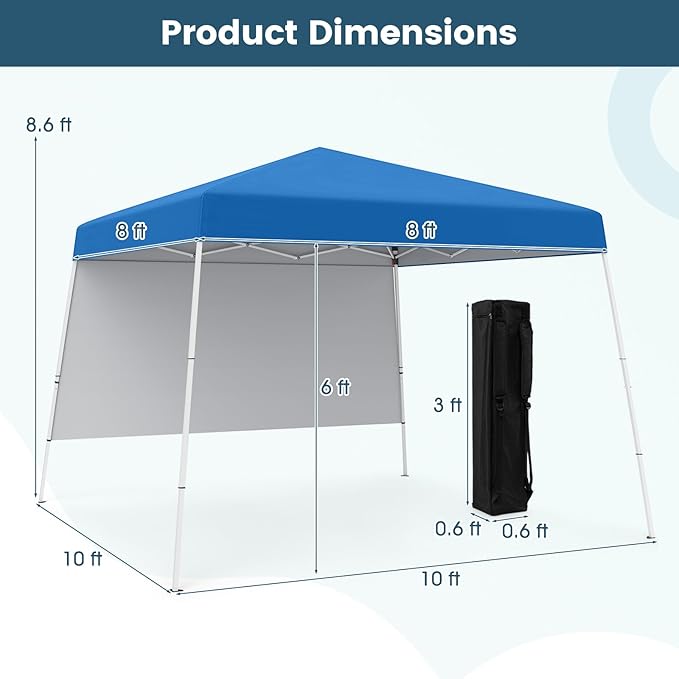 Tangkula 10x10 FT Pop Up Canopy with Sidewall, UPF 50+ Easy Setup Outdoor Tent with Backpack, 4 Stakes, Portable Heavy-Duty Canopy Tent for Party Events Camping Picnic, 10x10 Base, 8x8 Top