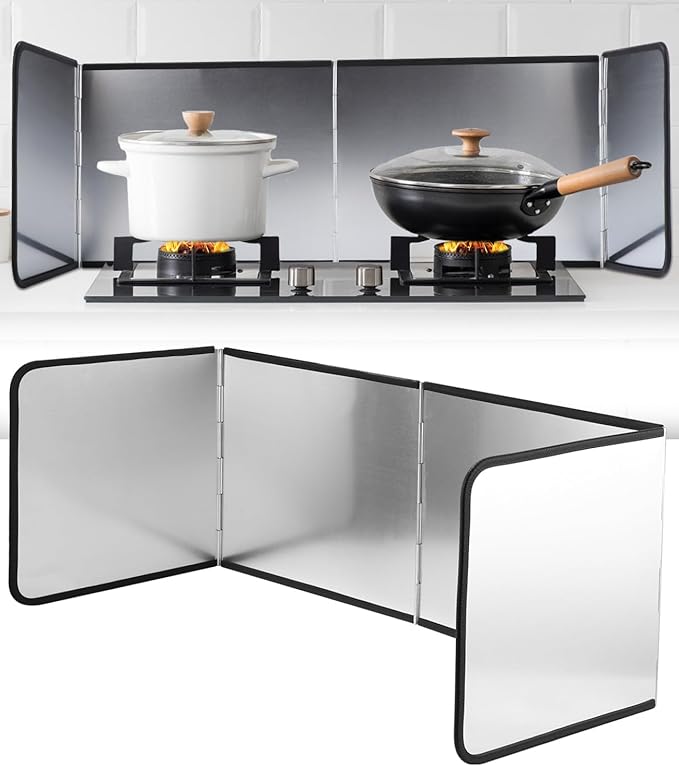 30cm 4 Sided Splatter Guard Foldable Stainless Steel Stove Splash Guard Oil Splatter Screens for Frying Kitchen Backsplash Protector Nonstick Oil Splatter Guard for Cooking