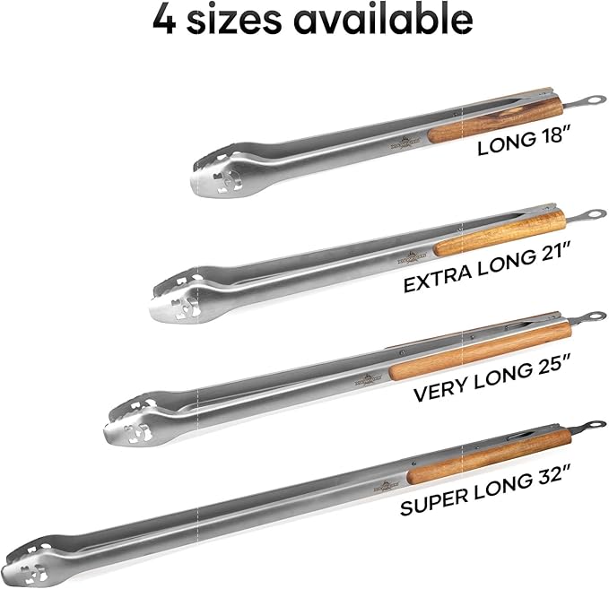 25-Inch Very Long Stainless Steel BBQ Tongs with Extended Luxurious Acacia Handle – Durable and Easy-to-Clean Grilling Tool for Cooking, Kitchen Use, and Outdoor Barbecues