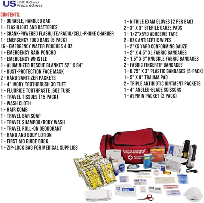 Officially Licensed Product, First Aid Concepts Basic Emergency Preparedness Starter Kit, 12 Hour Survival Supplies for 1 Person, Water, Phone Charger, Blanket, Food