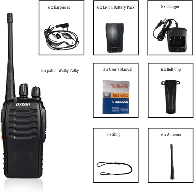Two Way Radios Long Range Walkie Talkies for Adults with Headphones,16 Channel Handheld 2 Way Radio Rechargeable with Flashlight Li-ion Battery and Charger(6 Pack)