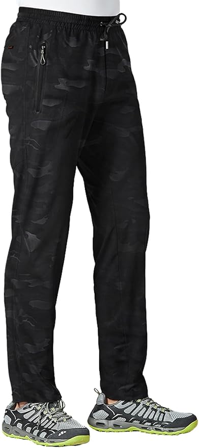 TBMPOY Men's Lightweight Hiking Travel Pants Breathable Athletic Fishing Active Joggers Zipper Pockets
