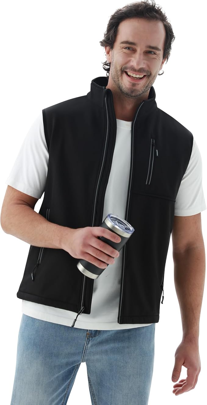 WULFUL Men's Windproof Lightweight Golf Vest Outerwear with Pockets, Softshell Sleeveless Jacket for Travel Hiking Running