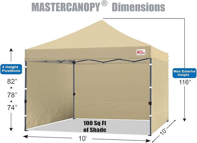 MASTERCANOPY Heavy Duty Pop-up Canopy Tent with Sidewalls (10x10,Beige)