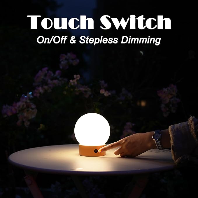 Small Cute Cordless Table Lamp Rechargeable, Battery Operated Shower Lamp Waterproof, Touch Dimmable Globe Ambient Light for Outdoor/Bedside/Patio/Dining (Orange)